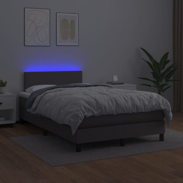 Łóżko kontynentalne z materacem i LED, szara ekoskóra 120x200cm - obrazek 4