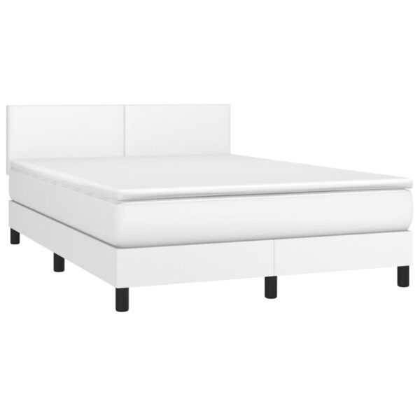 Łóżko kontynentalne z materacem i LED, biała ekoskóra 140x190cm - obrazek 3
