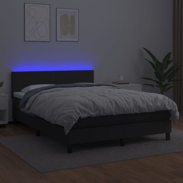 Łóżko kontynentalne z materacem i LED czarna ekoskóra 140x200cm - obrazek 4