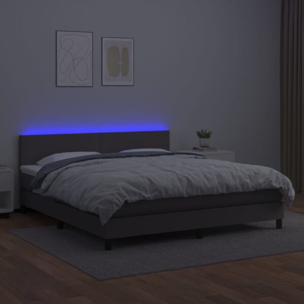 Łóżko kontynentalne z materacem i LED, szara ekoskóra 160x200cm - obrazek 4