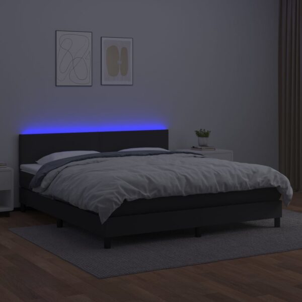 Łóżko kontynentalne z materacem i LED czarna ekoskóra 180x200cm - obrazek 4