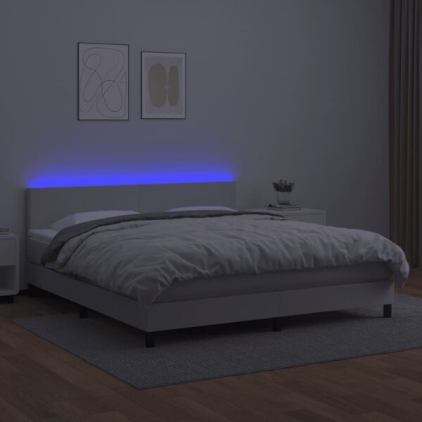 Łóżko kontynentalne z materacem i LED, biała ekoskóra 180x200cm - obrazek 4