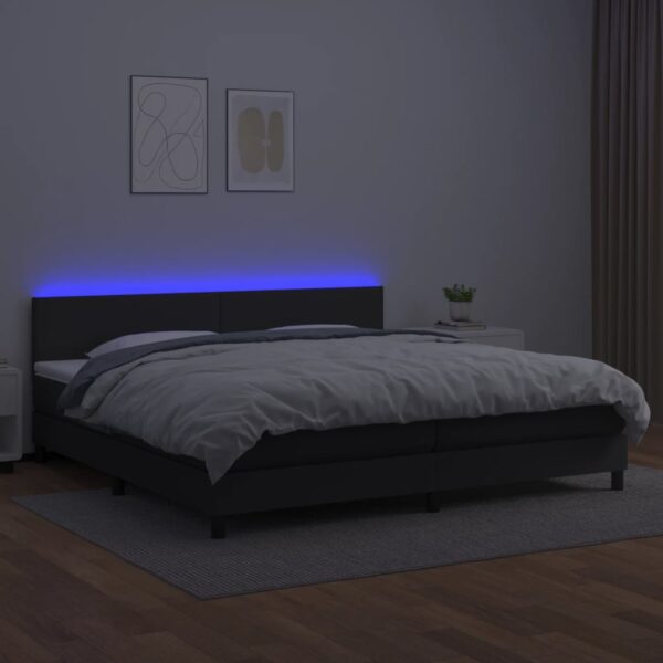 Łóżko kontynentalne z materacem i LED czarna ekoskóra 200x200cm - obrazek 4