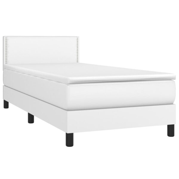 Łóżko kontynentalne z materacem i LED, biała ekoskóra 100x200cm - obrazek 3