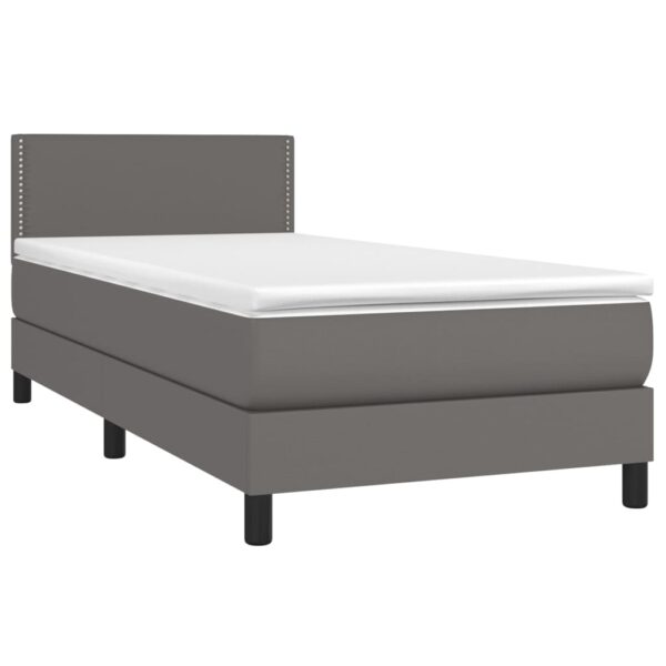 Łóżko kontynentalne z materacem i LED, szara ekoskóra 100x200cm - obrazek 3