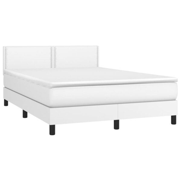 Łóżko kontynentalne z materacem i LED, biała ekoskóra 140x190cm - obrazek 3