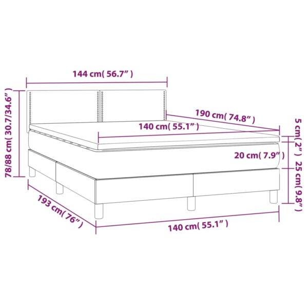 Łóżko kontynentalne z materacem i LED, biała ekoskóra 140x190cm - obrazek 7