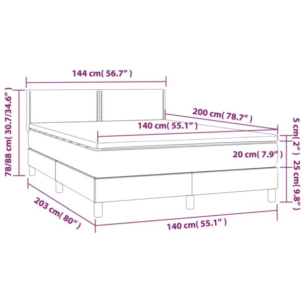Łóżko kontynentalne z materacem i LED, biała ekoskóra 140x200cm - obrazek 8
