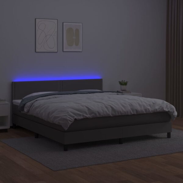 Łóżko kontynentalne z materacem i LED, szara ekoskóra 160x200cm - obrazek 4