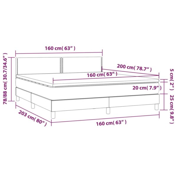 Łóżko kontynentalne z materacem i LED, szara ekoskóra 160x200cm - obrazek 8