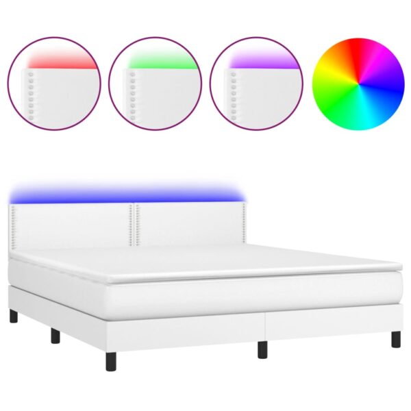 Łóżko kontynentalne z materacem i LED, biała ekoskóra 180x200cm - obrazek 2
