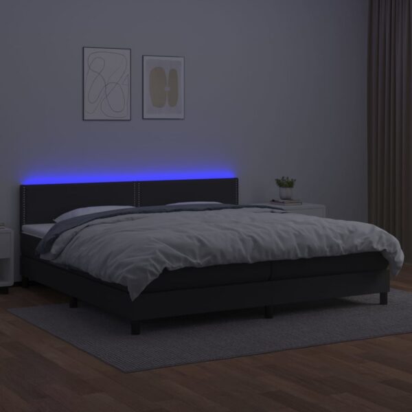 Łóżko kontynentalne z materacem i LED czarna ekoskóra 200x200cm - obrazek 4
