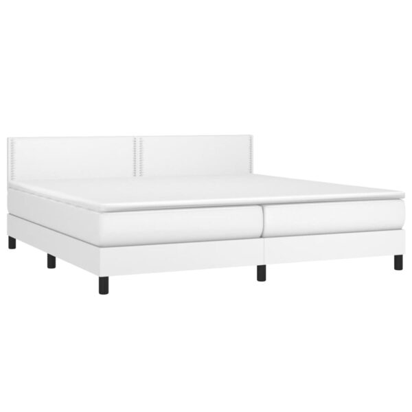Łóżko kontynentalne z materacem i LED, biała ekoskóra 200x200cm - obrazek 3