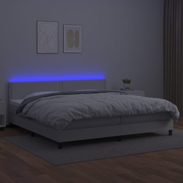 Łóżko kontynentalne z materacem i LED, biała ekoskóra 200x200cm - obrazek 4