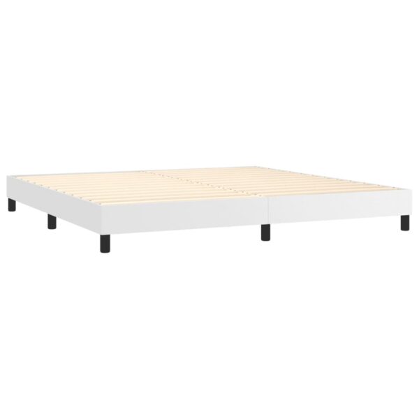 Łóżko kontynentalne z materacem i LED, biała ekoskóra 200x200cm - obrazek 5