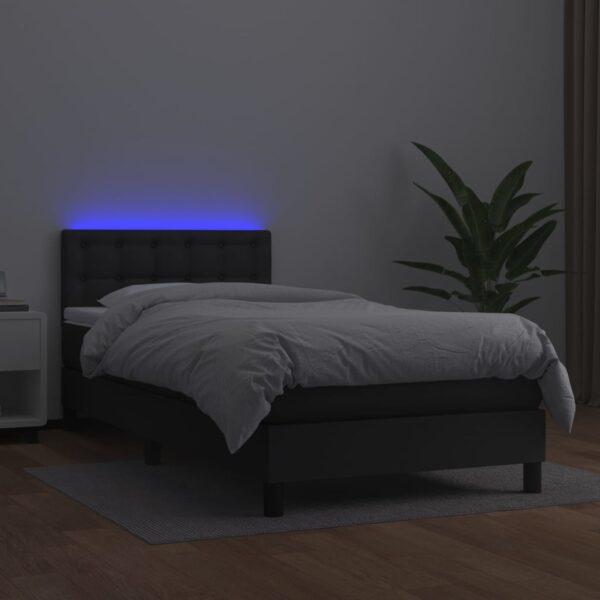 Łóżko kontynentalne z materacem i LED czarna ekoskóra 100x200cm - obrazek 4