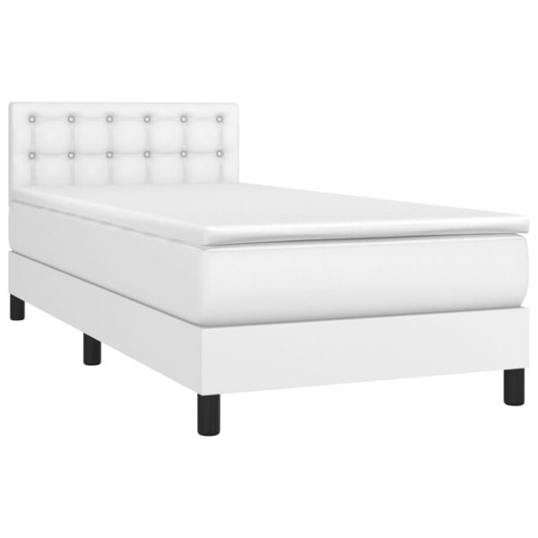 Łóżko kontynentalne z materacem i LED, biała ekoskóra 100x200cm - obrazek 3