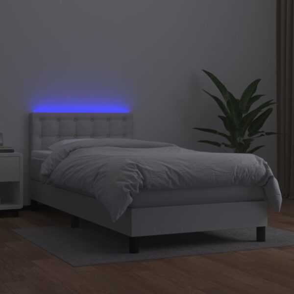 Łóżko kontynentalne z materacem i LED, biała ekoskóra 100x200cm - obrazek 4