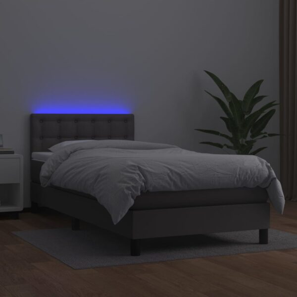 Łóżko kontynentalne z materacem i LED, szara ekoskóra 100x200cm - obrazek 4