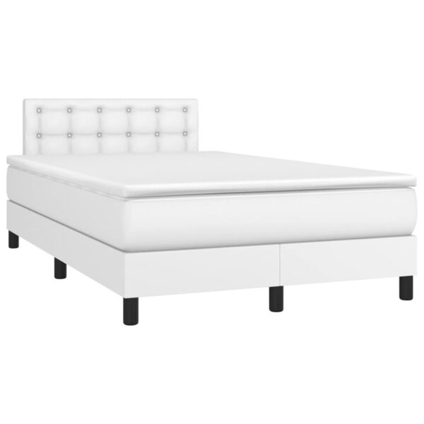 Łóżko kontynentalne z materacem i LED, biała ekoskóra 120x200cm - obrazek 3