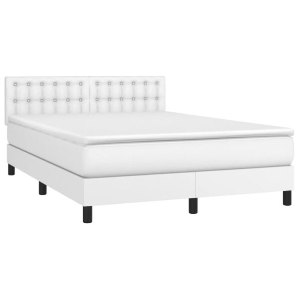 Łóżko kontynentalne z materacem i LED, biała ekoskóra 140x190cm - obrazek 3