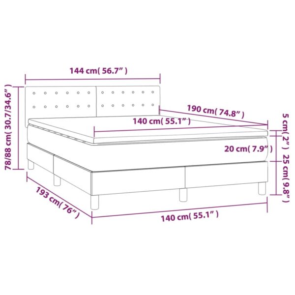 Łóżko kontynentalne z materacem i LED, biała ekoskóra 140x190cm - obrazek 8