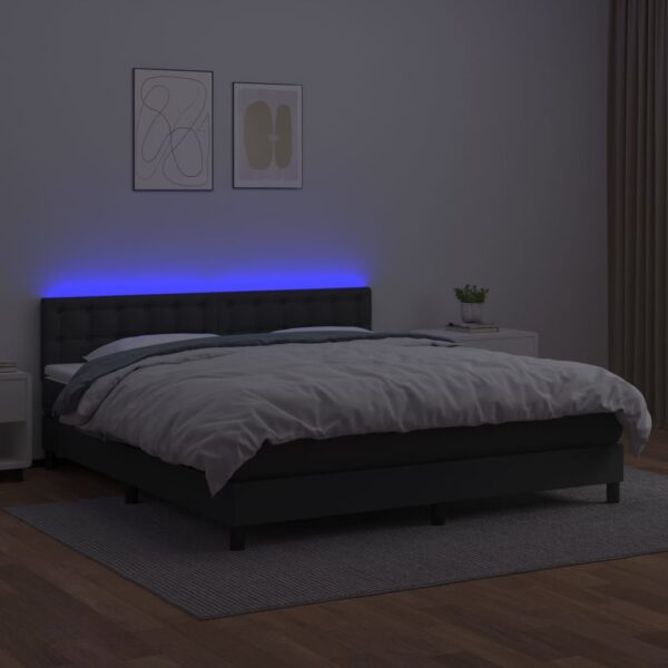 Łóżko kontynentalne z materacem i LED czarna ekoskóra 180x200cm - obrazek 4