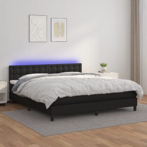 Łóżko kontynentalne z materacem i LED czarna ekoskóra 180x200cm