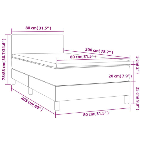 Łóżko kontynentalne z materacem i LED, czarny aksamit 80x200 cm - obrazek 8