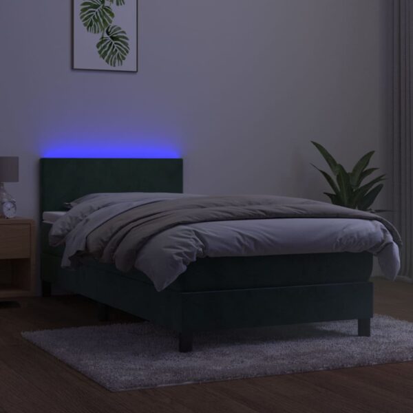 Łóżko kontynentalne z materacem i LED zielony aksamit 80x200 cm - obrazek 4