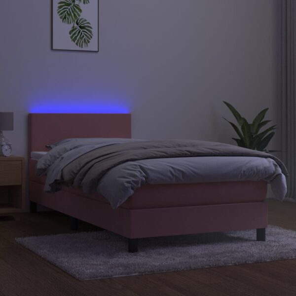 Łóżko kontynentalne z materacem i LED, różowy aksamit 90x190 cm - obrazek 4