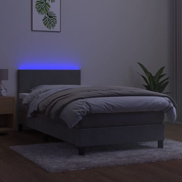 Łóżko kontynentalne z materacem i LED, szare 100x200cm, aksamit - obrazek 4