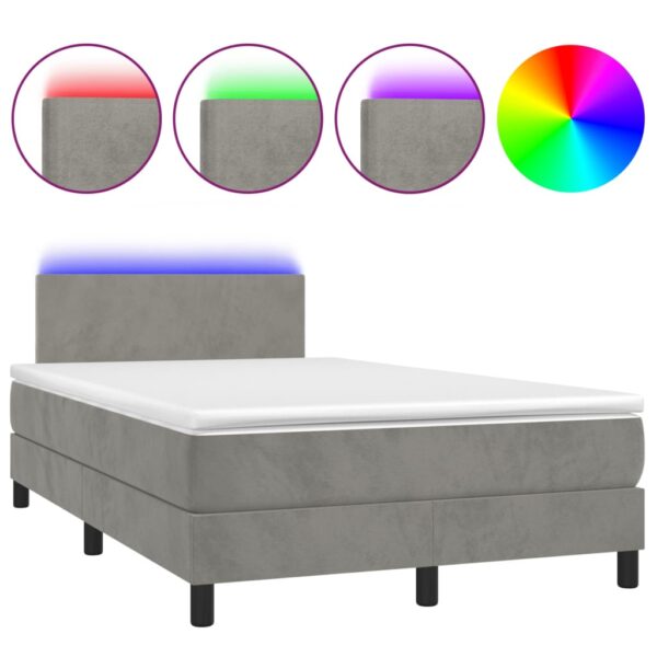 Łóżko kontynentalne z materacem i LED, szare 120x200cm, aksamit - obrazek 2
