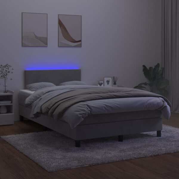 Łóżko kontynentalne z materacem i LED, szare 120x200cm, aksamit - obrazek 4