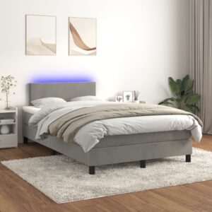 Łóżko kontynentalne z materacem i LED, szare 120x200cm, aksamit