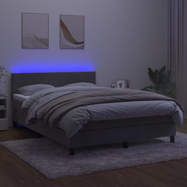 Łóżko kontynentalne z materacem i LED, szare 140x200cm, aksamit - obrazek 4