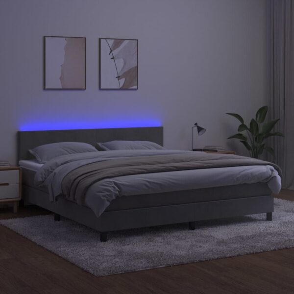 Łóżko kontynentalne z materacem i LED, szare 160x200cm, aksamit - obrazek 3