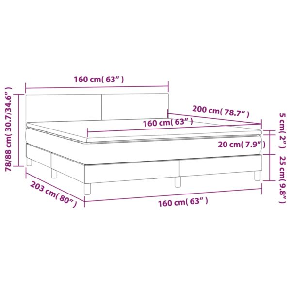 Łóżko kontynentalne z materacem i LED, szare 160x200cm, aksamit - obrazek 8