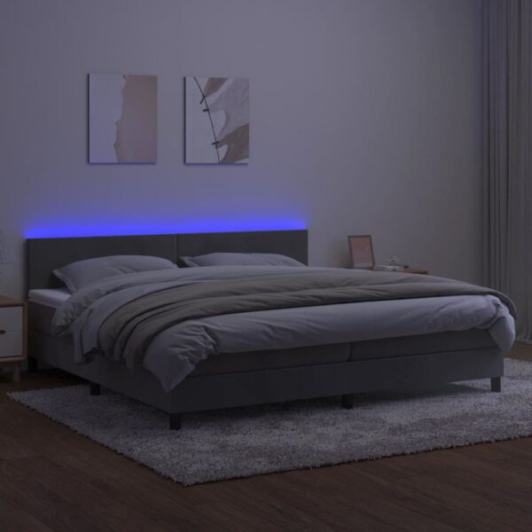 Łóżko kontynentalne z materacem i LED, szare 200x200cm, aksamit - obrazek 3