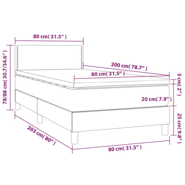 Łóżko kontynentalne z materacem i LED, szare 80x200 cm, aksamit - obrazek 8