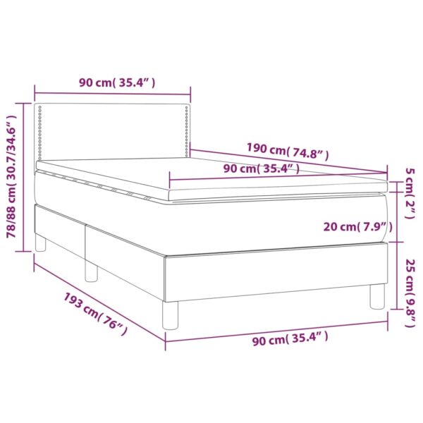 Łóżko kontynentalne z materacem i LED, różowy aksamit 90x190 cm - obrazek 8