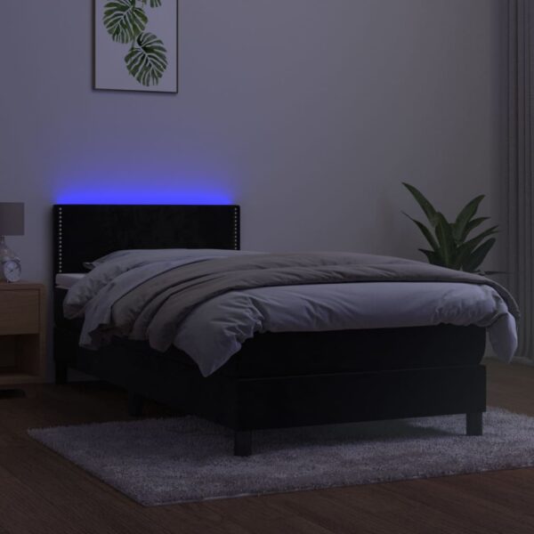 Łóżko kontynentalne z materacem i LED, czarny aksamit 100x200cm - obrazek 3