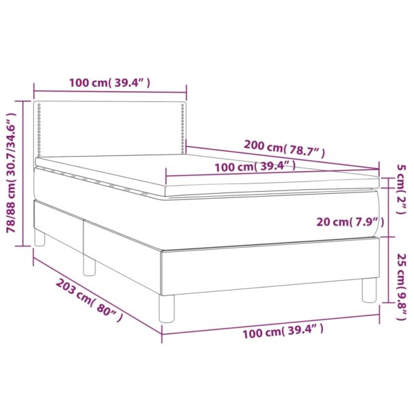 Łóżko kontynentalne z materacem i LED, czarny aksamit 100x200cm - obrazek 8