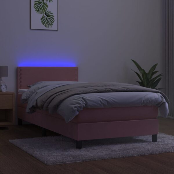 Łóżko kontynentalne z materacem i LED, różowy aksamit 100x200cm - obrazek 3