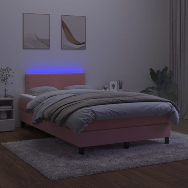 Łóżko kontynentalne z materacem i LED, różowy aksamit 120x200cm - obrazek 3