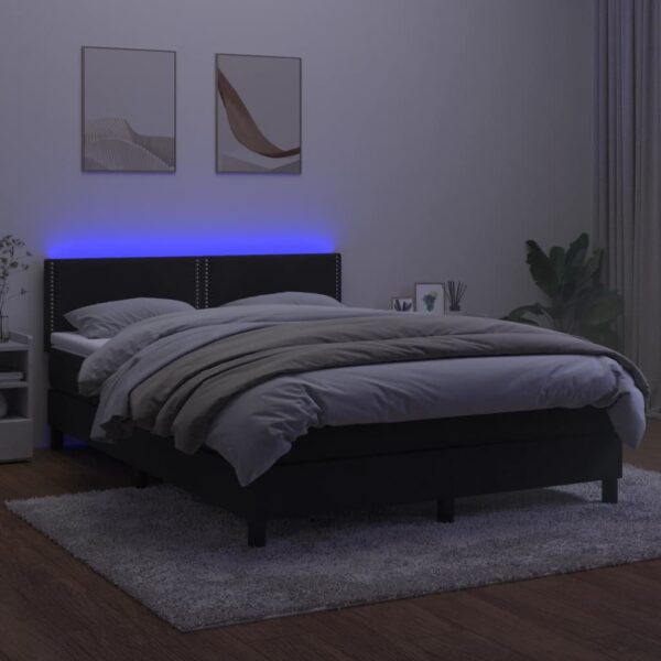 Łóżko kontynentalne z materacem i LED, czarny aksamit 140x190cm - obrazek 3