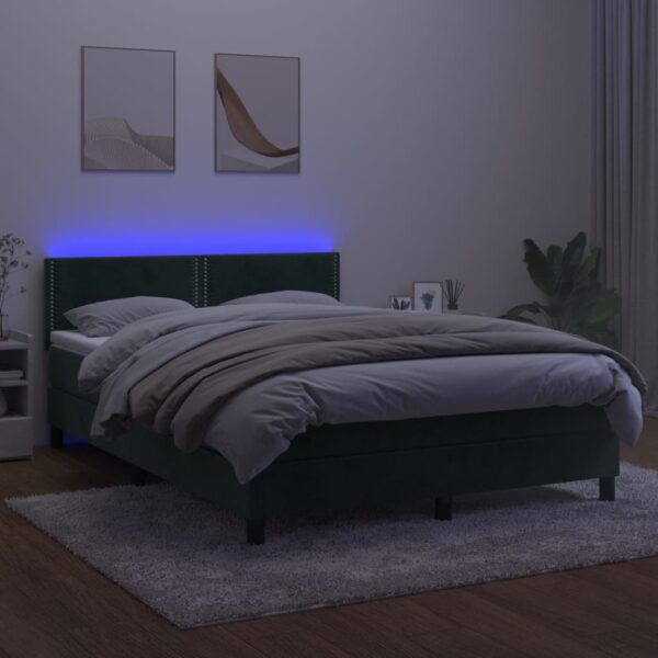 Łóżko kontynentalne z materacem i LED zielony aksamit 140x200cm - obrazek 3