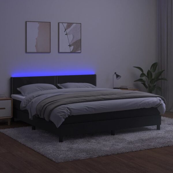 Łóżko kontynentalne z materacem i LED, czarny aksamit 160x200cm - obrazek 3