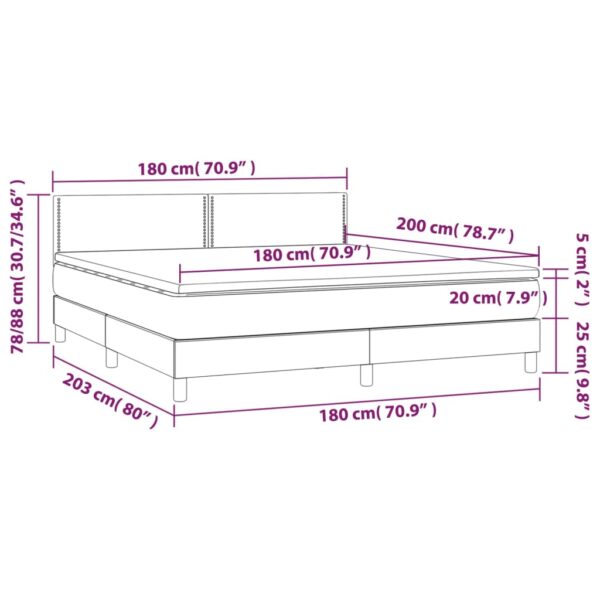 Łóżko kontynentalne z materacem i LED, szare 180x200cm, aksamit - obrazek 8