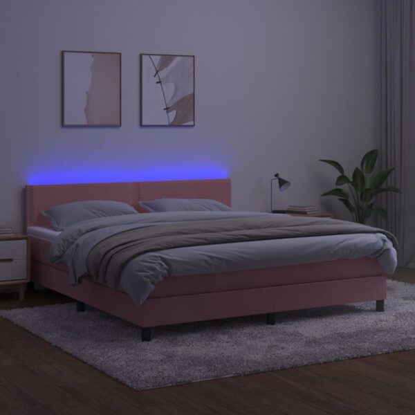 Łóżko kontynentalne z materacem i LED, różowy aksamit 180x200cm - obrazek 3